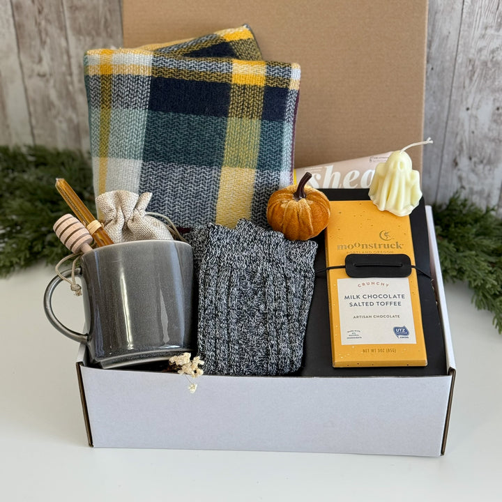 Cabin-Inspired Writing Gift Box with Plaid Scarf