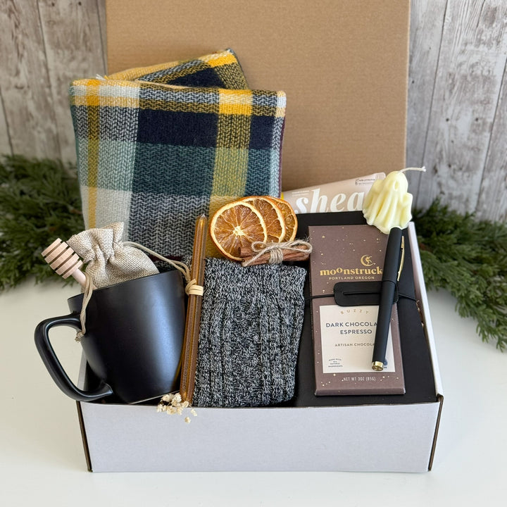 Cabin-Inspired Writing Gift Box with Plaid Scarf