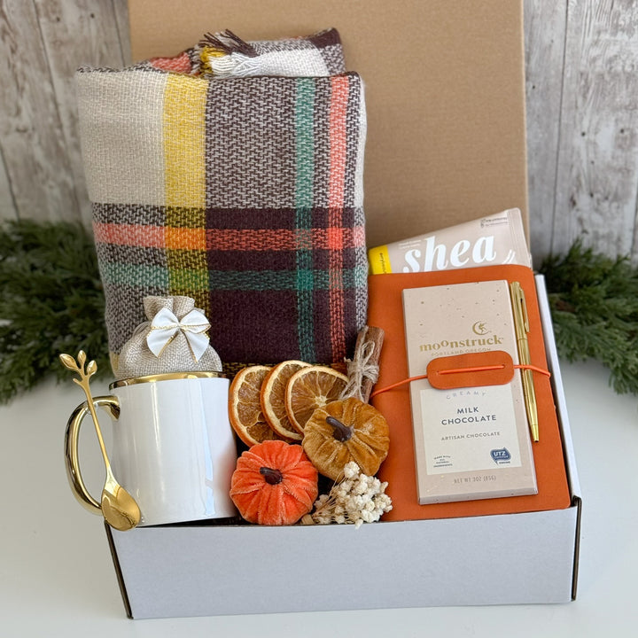Rustic Autumn Journaling Gift Box with Plaid Scarf
