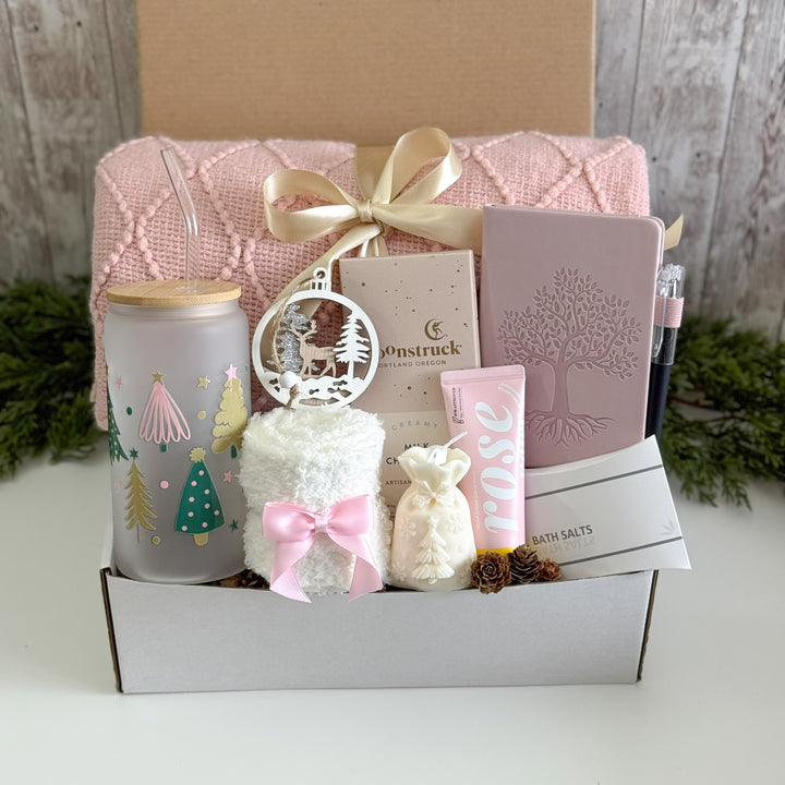 Blush Woodland Winter Spa Gift Box with Tree Tumbler and Journal