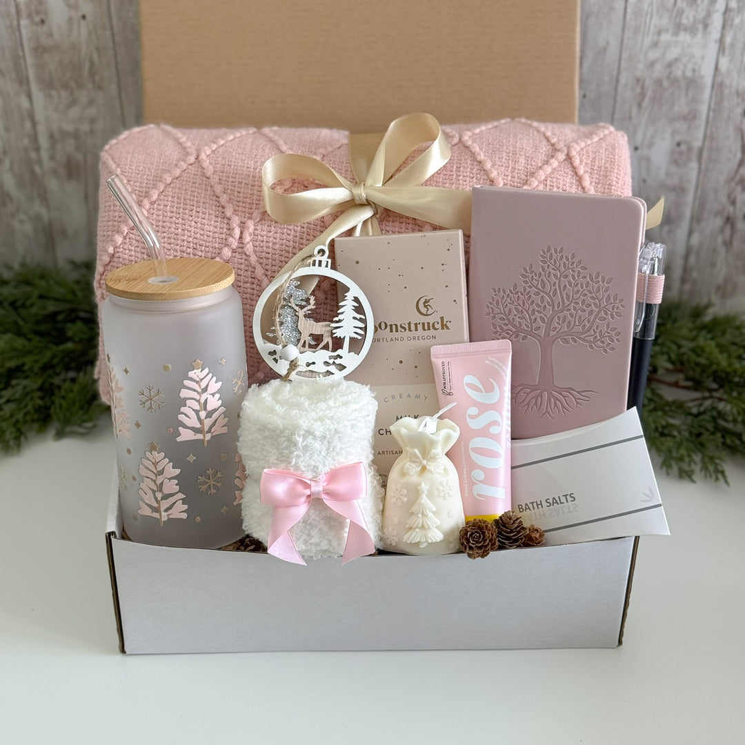 Blush Woodland Winter Spa Gift Box with Tree Tumbler and Journal