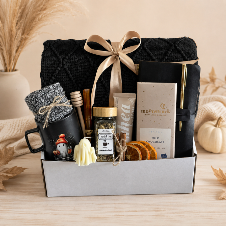 Fireside Ghost Halloween Gift Basket with Throw