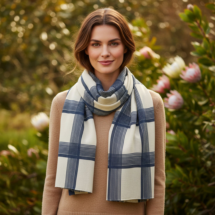 Ivory Blue Shawl; Scarf Wrap