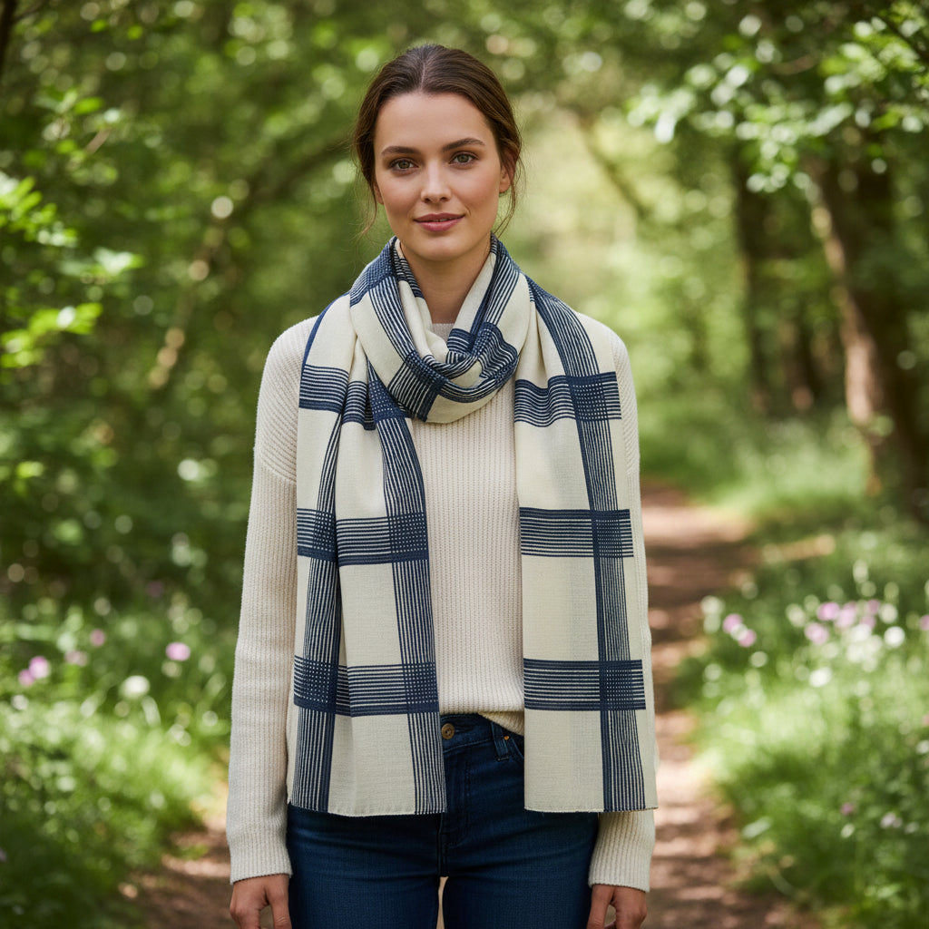 Ivory Blue Shawl; Scarf Wrap