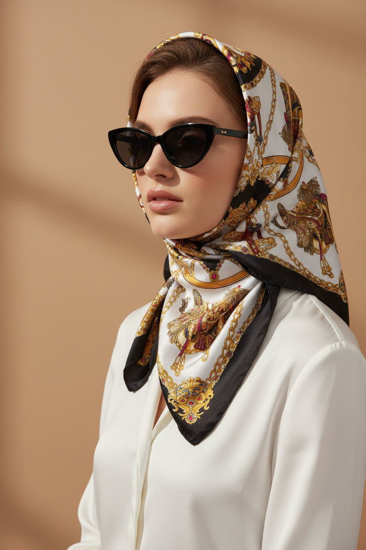 Black Silk Head Scarf; Hair Neck Wrap