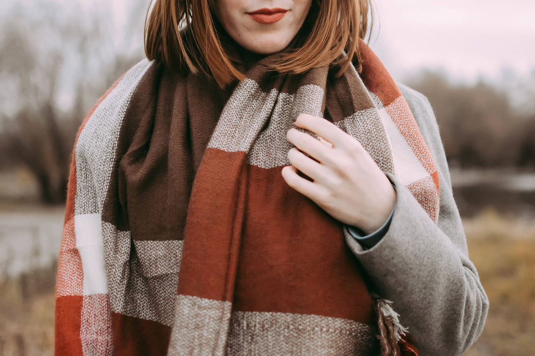 Matte Dark Rust & Brown Blanket Scarf, Oversized Scarf, Personalized Gifts, Bridesmaid Shawl, Bridesmaid Monogrammed Shawl, Flannel Shawl - In The Bag Design