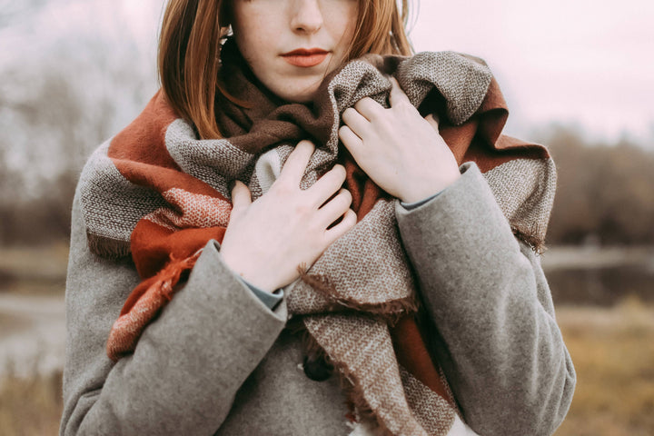 Matte Dark Rust & Brown Blanket Scarf, Oversized Scarf, Personalized Gifts, Bridesmaid Shawl, Bridesmaid Monogrammed Shawl, Flannel Shawl - In The Bag Design