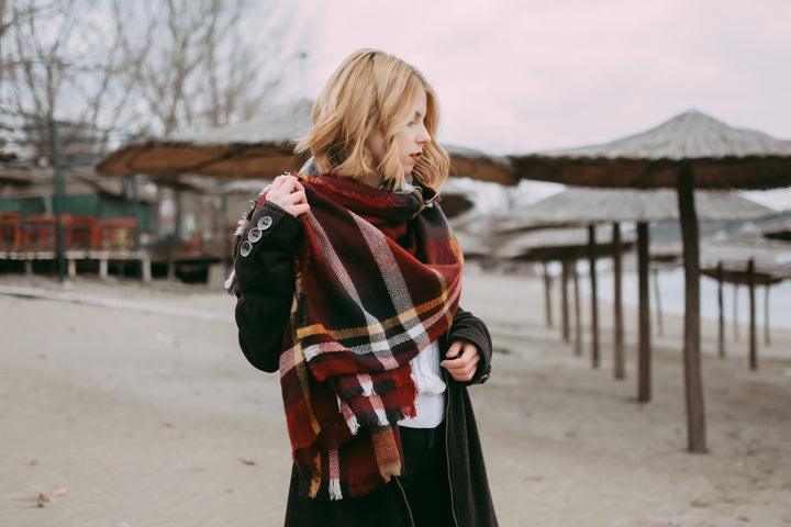 Maroon & Navy Blanket Scarf, Blanket Scarf, Tartan Plaid Scarf, Oversized Scarf, Personalized Gifts, Winter Scarf, Bridesmaid Favors - In The Bag Design