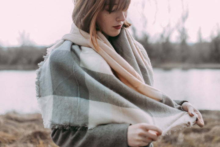 Light Gray & Light Peach Blanket Scarf,  Oversized Scarf, Personalized Gifts, Bridesmaid Favors, Bridesmaid Shawl, Monogrammed Blanket Shawl