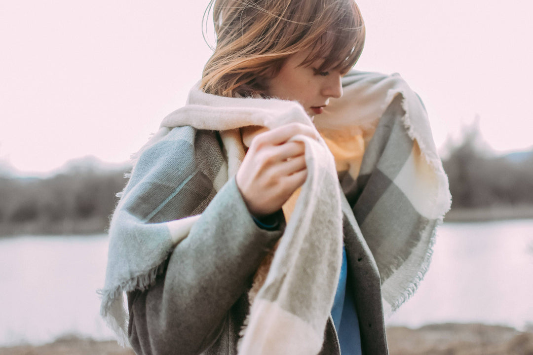 Light Gray & Light Peach Blanket Scarf,  Oversized Scarf, Personalized Gifts, Bridesmaid Favors, Bridesmaid Shawl, Monogrammed Blanket Shawl