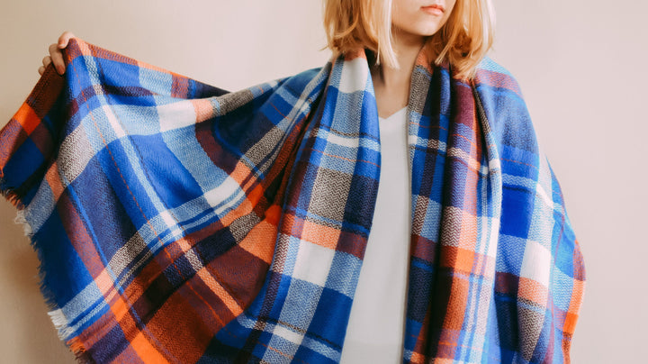 Sapphire Blue & Orange Blanket Scarf Oversized Scarf Bridesmaid Shawl Personalized Gifts Winter Scarf Bridesmaid Favors Plaid Shawl - In The Bag Design