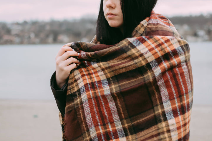 Brown Orange Blanket Scarf Oversized Scarf Personalized Gifts Plaid Shawl Bridesmaid Gifts Monogram Scarf Birthday Gifts for Her Women Gifts