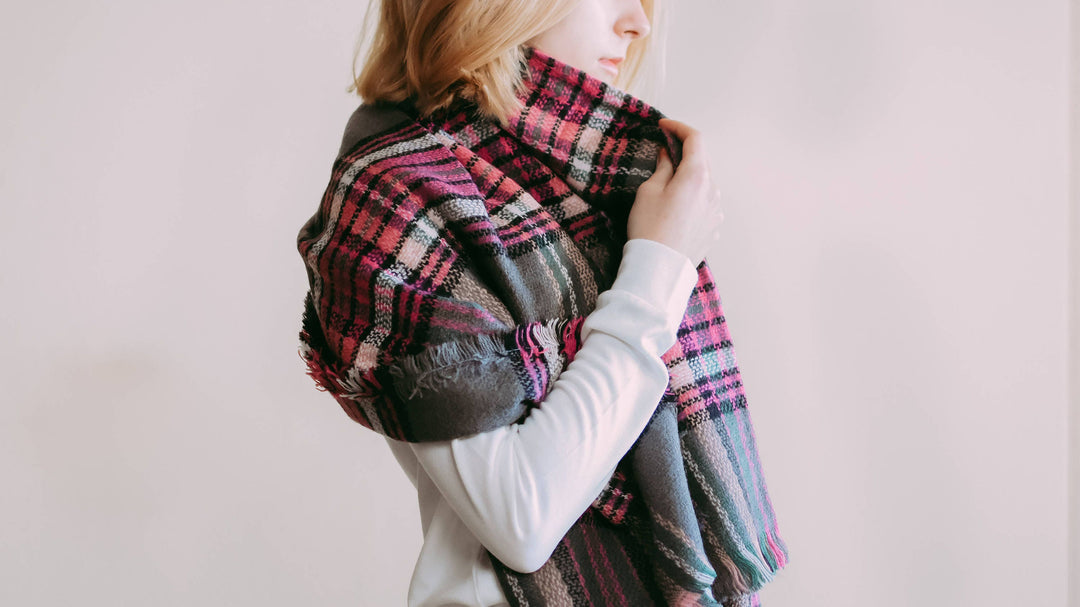 Hot Pink and Gray Blanket Scarf Bridesmaid Shawl Tartan Plaid Scarf Oversized Scarf Oversized Blanket Scarf Monogrammed Blanket Shawl