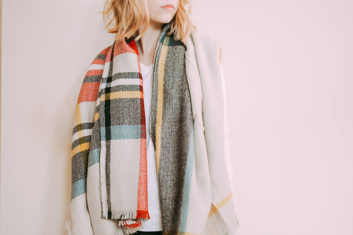 Beige Plaid Blanket Scarf, Tartan Plaid Scarf, Oversized Scarf, Oversized Plaid Shawl, Personalized Scarf, Blanket Scarf Bridesmaid Gifts