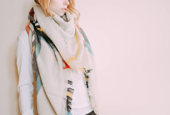 Beige Plaid Blanket Scarf, Tartan Plaid Scarf, Oversized Scarf, Oversized Plaid Shawl, Personalized Scarf, Blanket Scarf Bridesmaid Gifts