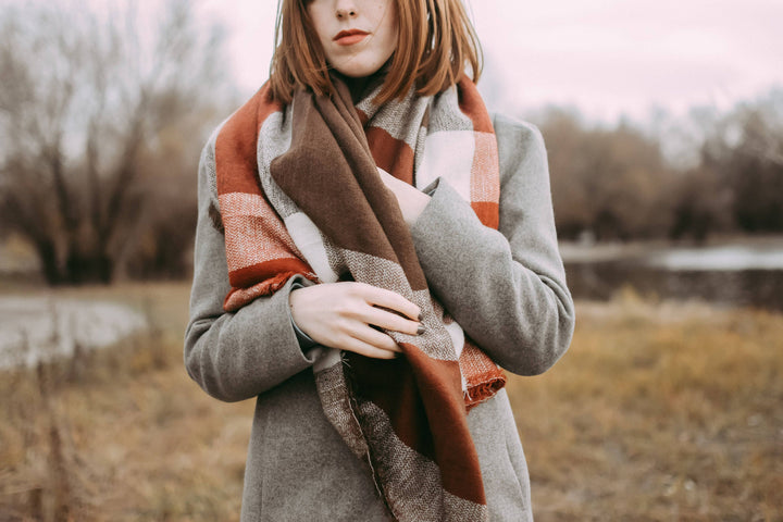 Matte Dark Rust & Brown Blanket Scarf, Oversized Scarf, Personalized Gifts, Bridesmaid Shawl, Bridesmaid Monogrammed Shawl, Flannel Shawl - In The Bag Design