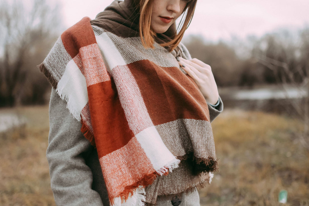 Matte Dark Rust & Brown Blanket Scarf, Oversized Scarf, Personalized Gifts, Bridesmaid Shawl, Bridesmaid Monogrammed Shawl, Flannel Shawl - In The Bag Design