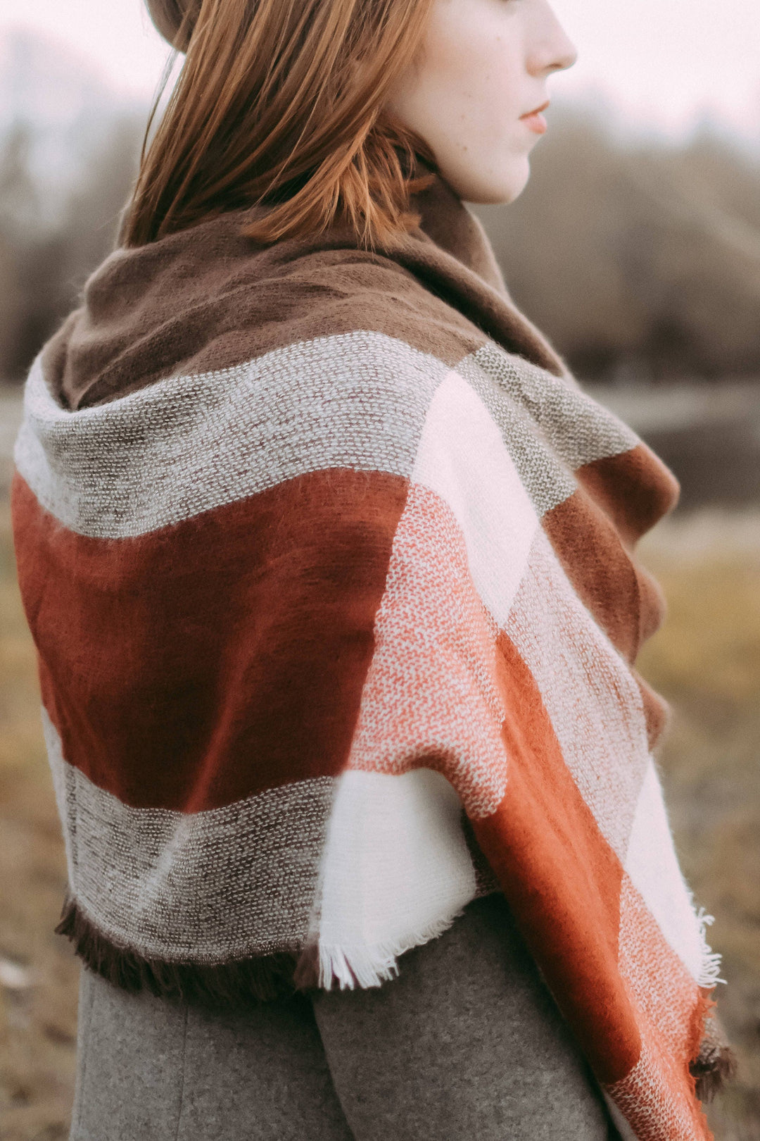 Matte Dark Rust & Brown Blanket Scarf, Oversized Scarf, Personalized Gifts, Bridesmaid Shawl, Bridesmaid Monogrammed Shawl, Flannel Shawl - In The Bag Design