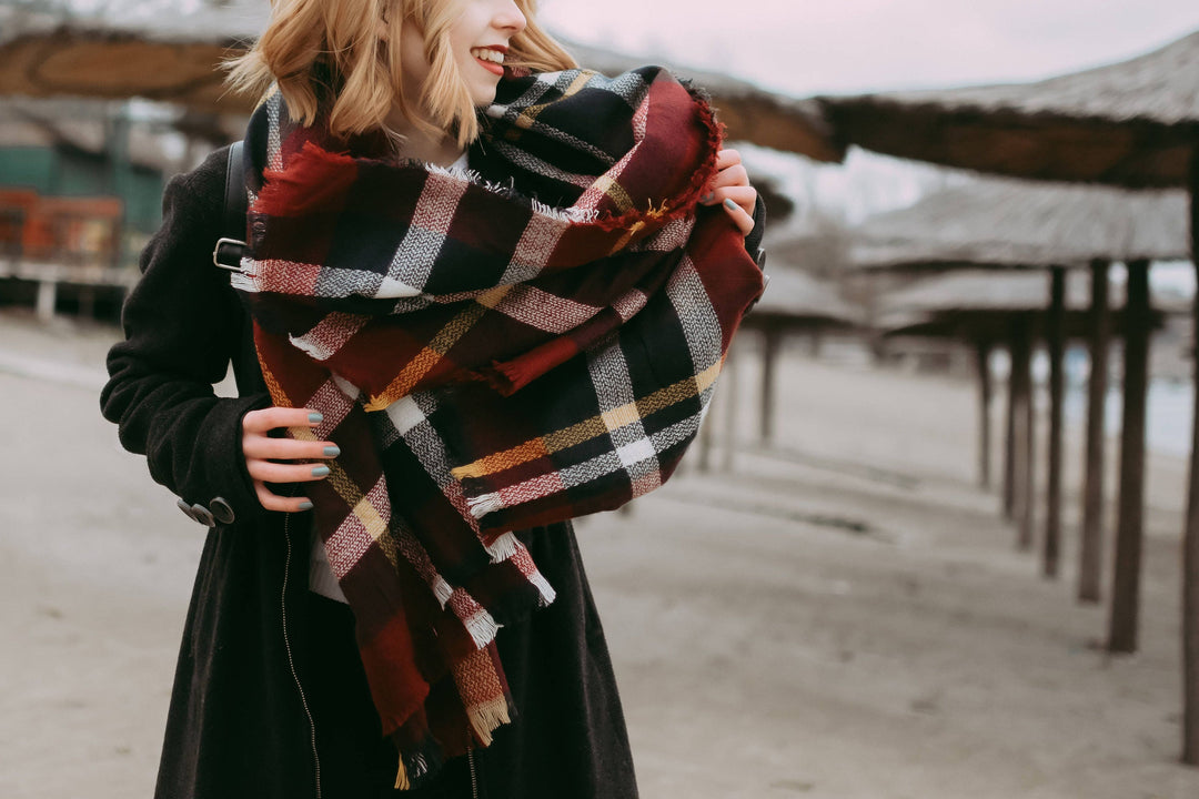 Maroon & Navy Blanket Scarf, Blanket Scarf, Tartan Plaid Scarf, Oversized Scarf, Personalized Gifts, Winter Scarf, Bridesmaid Favors - In The Bag Design