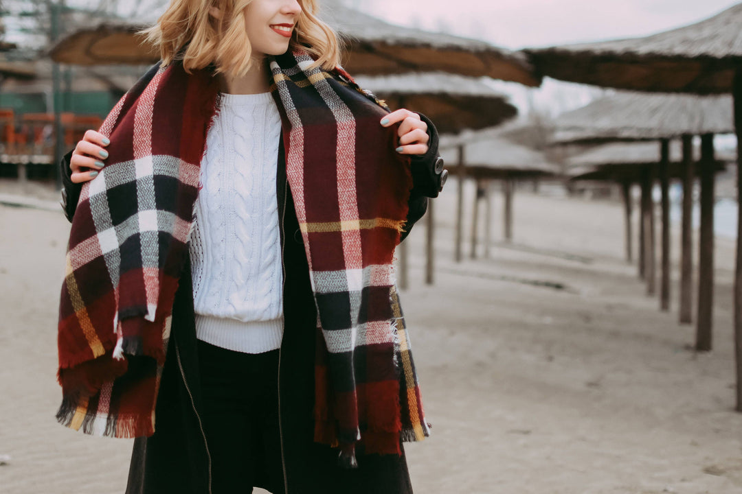 Maroon & Navy Blanket Scarf, Blanket Scarf, Tartan Plaid Scarf, Oversized Scarf, Personalized Gifts, Winter Scarf, Bridesmaid Favors - In The Bag Design