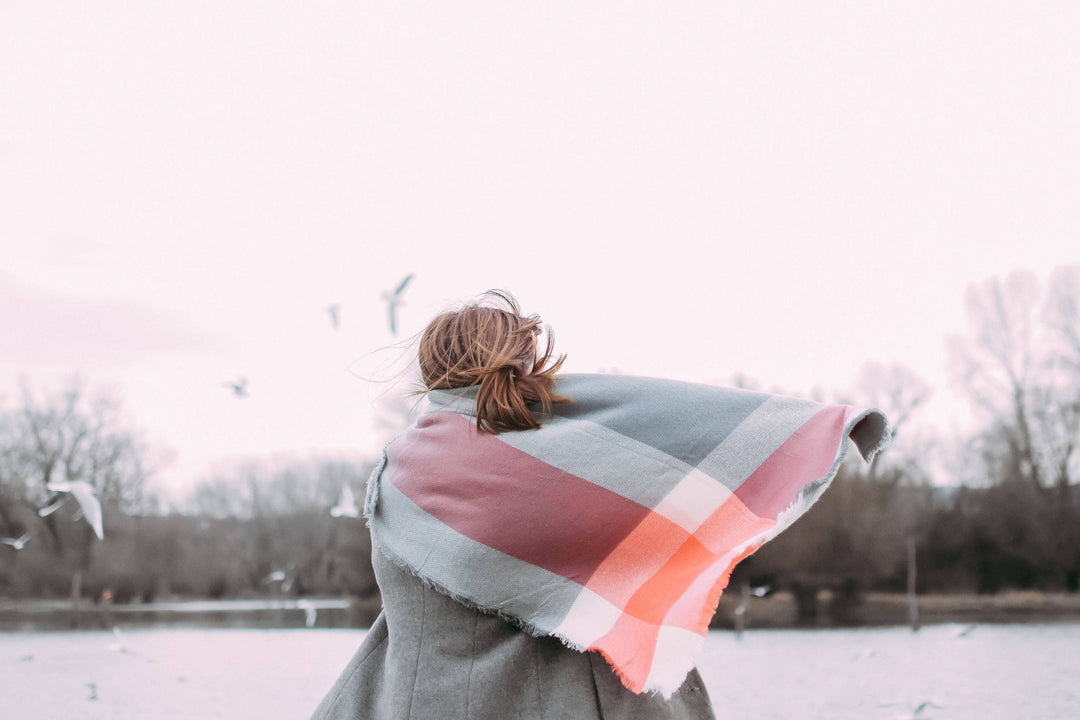 Coral & Light Gray Blanket Scarf, Oversized Scarf, Personalized Gifts, Winter Scarf, Bridesmaid Gifts, Monogrammed Plaid Shawl