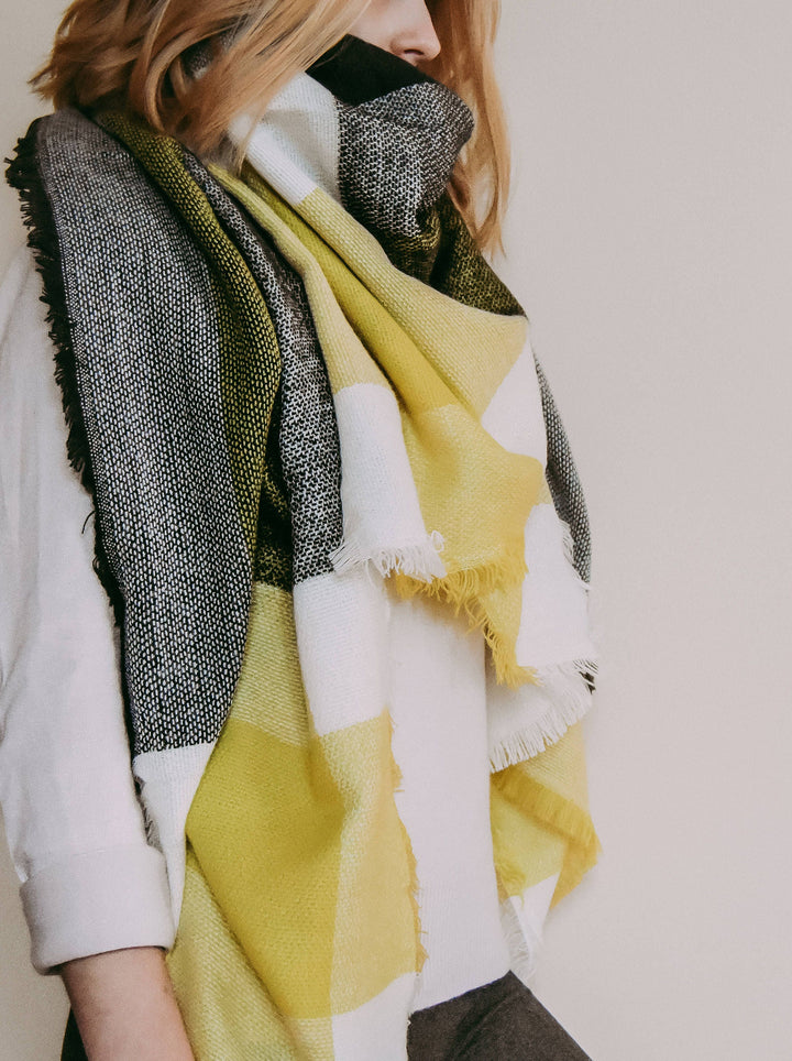 Yellow & Darkest Gray Blanket Scarf, Oversized Scarf, Personalized Gifts, Winter Scarf, Bridesmaid Favors, Bridesmaid Shawl, Monogram Scarf