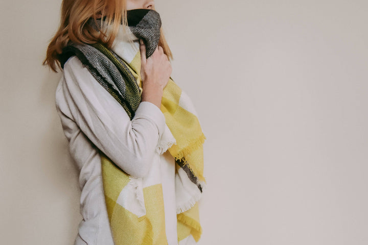 Yellow & Darkest Gray Blanket Scarf, Oversized Scarf, Personalized Gifts, Winter Scarf, Bridesmaid Favors, Bridesmaid Shawl, Monogram Scarf