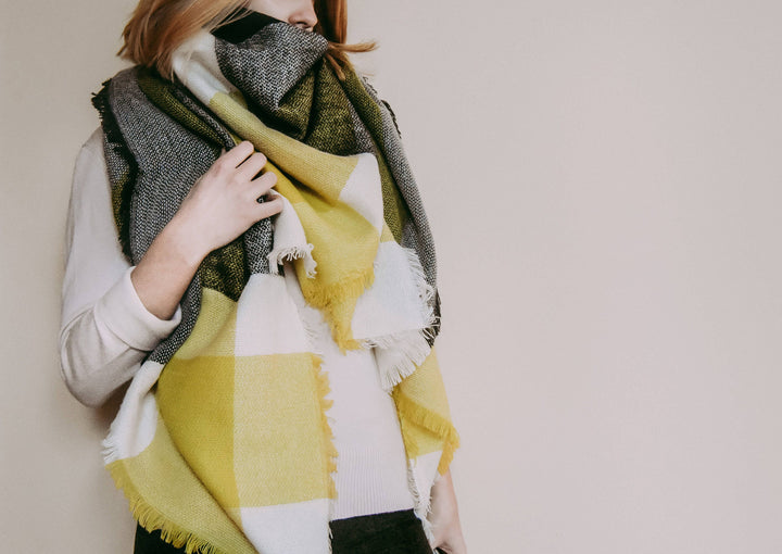 Yellow & Darkest Gray Blanket Scarf, Oversized Scarf, Personalized Gifts, Winter Scarf, Bridesmaid Favors, Bridesmaid Shawl, Monogram Scarf