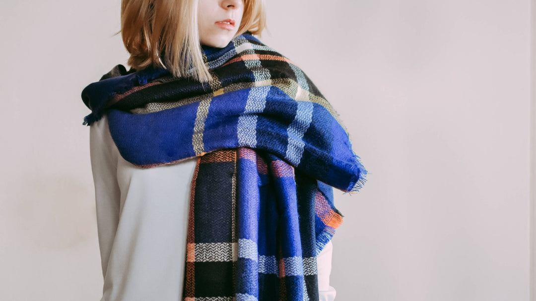 Royal Blue & Black Blanket Scarf, Oversized Scarf, Plaid Shawl, Personalized Gifts, Flannel Shawl, Bridesmaid Shawl, Wedding Favors Guests