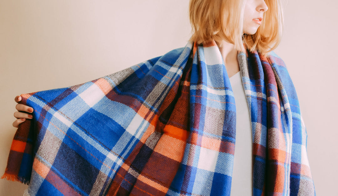 Sapphire Blue & Orange Blanket Scarf Oversized Scarf Bridesmaid Shawl Personalized Gifts Winter Scarf Bridesmaid Favors Plaid Shawl - In The Bag Design