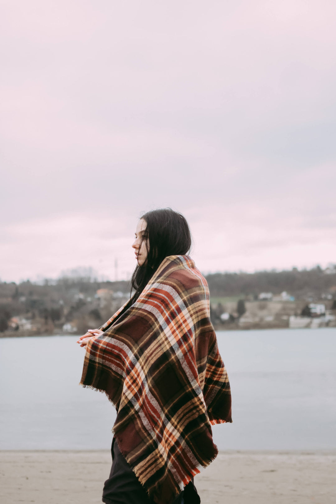 Brown Orange Blanket Scarf Oversized Scarf Personalized Gifts Plaid Shawl Bridesmaid Gifts Monogram Scarf Birthday Gifts for Her Women Gifts