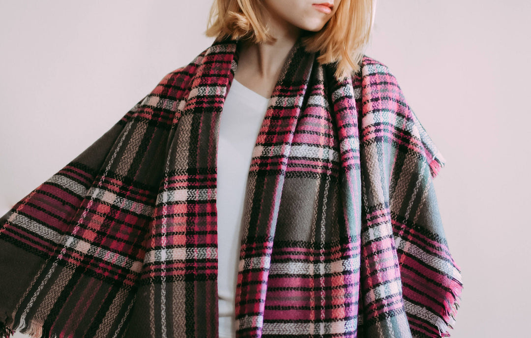 Hot Pink and Gray Blanket Scarf Bridesmaid Shawl Tartan Plaid Scarf Oversized Scarf Oversized Blanket Scarf Monogrammed Blanket Shawl