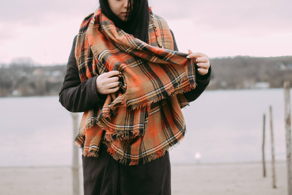 Caramel & Pumpkin Orange Blanket Scarf Oversized Scarf Personalized Gifts Shawls Wrap Bridesmaid Favors Bridesmaid Shawl Plaid Shawl Gift - In The Bag Design