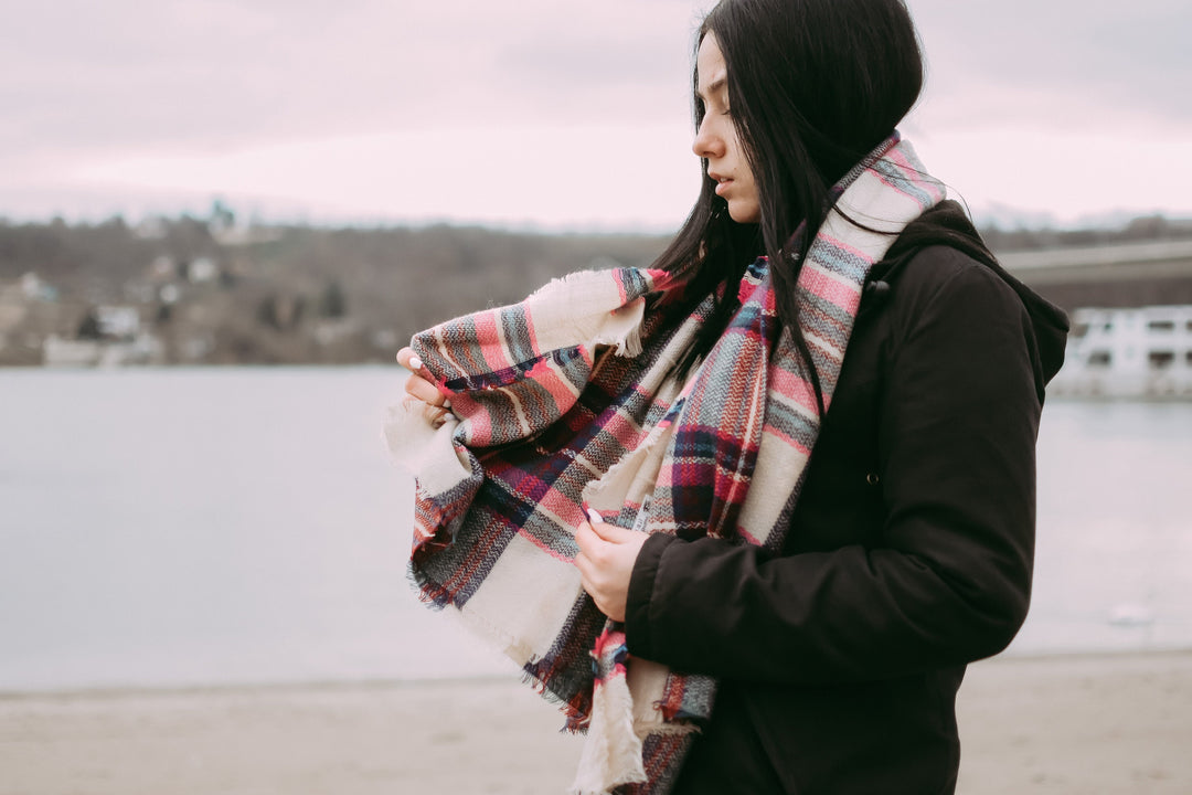 Beige Maroon Navy and Pink Blanket Scarf, Oversized Scarf, Personalized Gifts, Plaid Shawl, Bridesmaid Favors, Monogram Bridesmaid Shawl