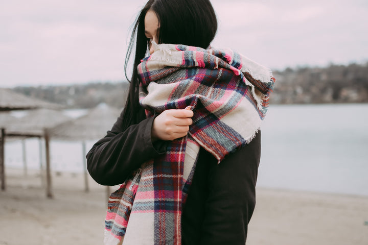 Beige Maroon Navy and Pink Blanket Scarf, Oversized Scarf, Personalized Gifts, Plaid Shawl, Bridesmaid Favors, Monogram Bridesmaid Shawl