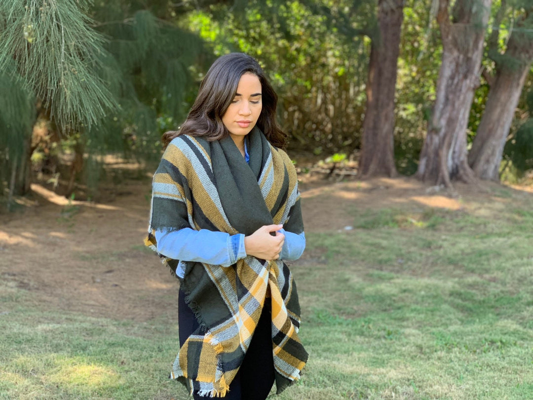 Dark Green Plaid Blanket Scarf Bridesmaids, Tartan Scarf, Blanket Scarf, Oversized Scarf, Oversized Blanket Scarf, Monogrammed Blanket Shawl - In The Bag Design