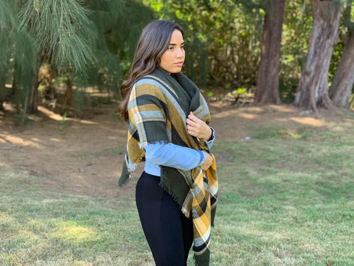 Dark Green Plaid Blanket Scarf Bridesmaids, Tartan Scarf, Blanket Scarf, Oversized Scarf, Oversized Blanket Scarf, Monogrammed Blanket Shawl - In The Bag Design