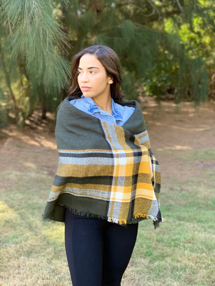 Dark Green Plaid Blanket Scarf Bridesmaids, Tartan Scarf, Blanket Scarf, Oversized Scarf, Oversized Blanket Scarf, Monogrammed Blanket Shawl - In The Bag Design