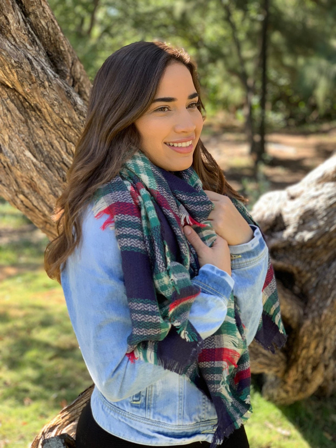 Navy & Persian Green and Hot Pink Blanket Scarf, Oversized Scarf, Personalized Gifts, Winter Scarf, Bridesmaid Favors, Plaid Shawl