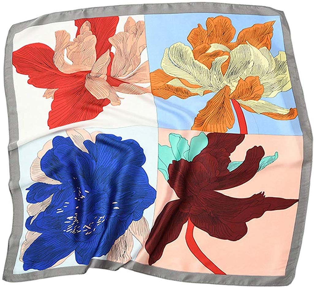 Floral Square Scarves Bandana Silk Head Neck Scarf Women Scarves Silky Ponytail Scarf Personalized Scarf Gift Mothers Day Gift for Her