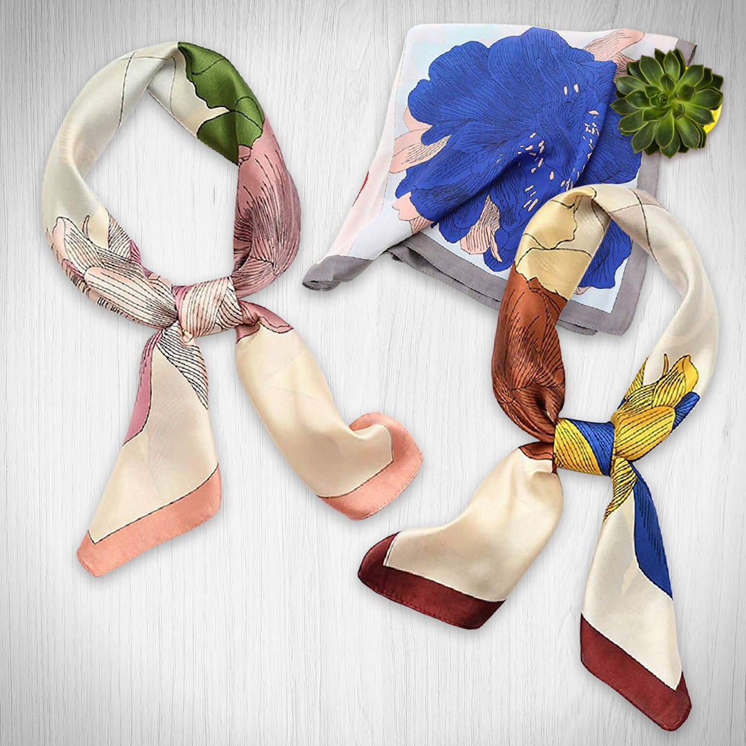 Floral Square Scarves Bandana Silk Head Neck Scarf Women Scarves