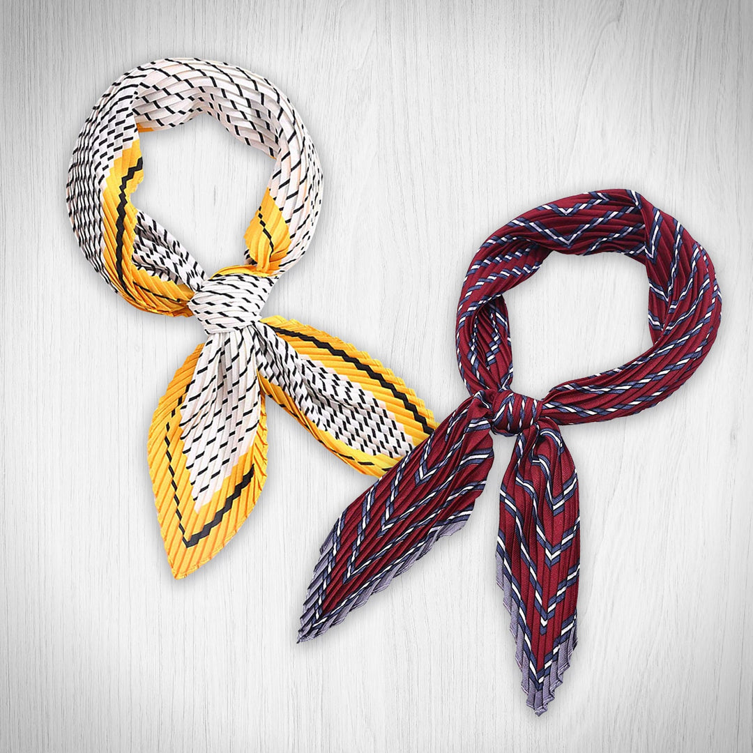 Pleated Scarves Burgundy Bandana Silk Neck Scarf Women Scarves Handkerchief Scarf Yellow Pleated Neck Scarf Yellow Silk Scarf Pleated Scarf - In The Bag Design
