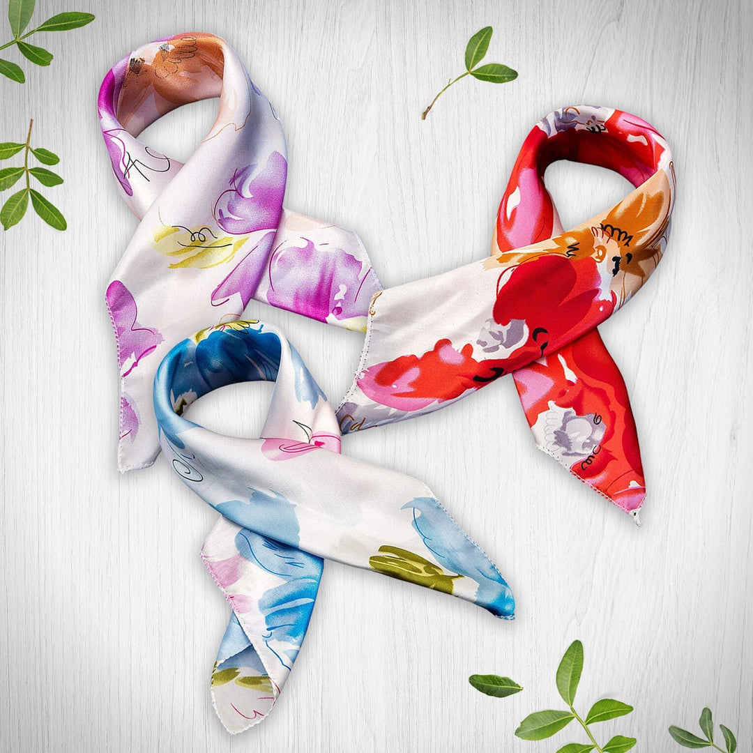 Floral Square Scarves Silk Bandana Silk Head Neck Scarf Women Scarves Handkerchief Scarf Hair Square Scarf Pink Silk Bandana Head Scarf - In The Bag Design