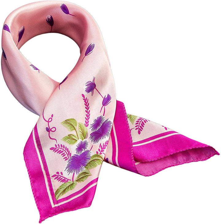 Floral Square Scarves Pink Bandana Silk Head Neck Scarf Women Scarves Handkerchief Scarf Square Scarf Bandana Silk Pink Scarf for Women - In The Bag Design