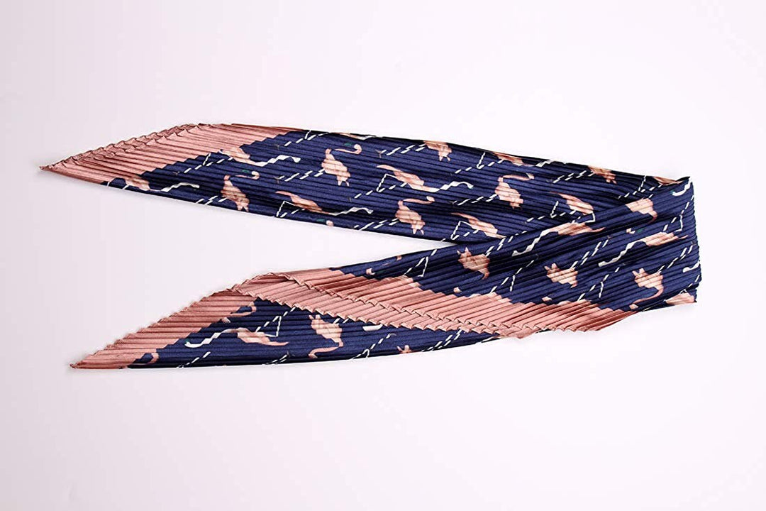 Pleated Scarves Bandana Silk Scarf Women Scarves Crinkle Scarf Flamingo Print Silk Bandana Neckerchief Pleated Hair Scarf Womens Neckerchief - In The Bag Design