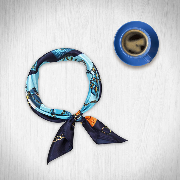 Blue Silk Bandana Silky Ponytail Scarf Silk Head Scarf Neckerchief Silk Scarf Hairstyles Personalized Gift Mom Gift for Her Mothers Day Gift - In The Bag Design