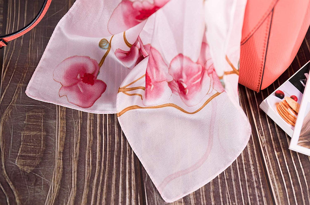 Floral Silk Bandana Silky Ponytail Scarf, Silk Head Neck Scarf, Hair Bun Scarf, Neckerchief Women, Personalized Gifts, Scarf Silk Bandana - In The Bag Design