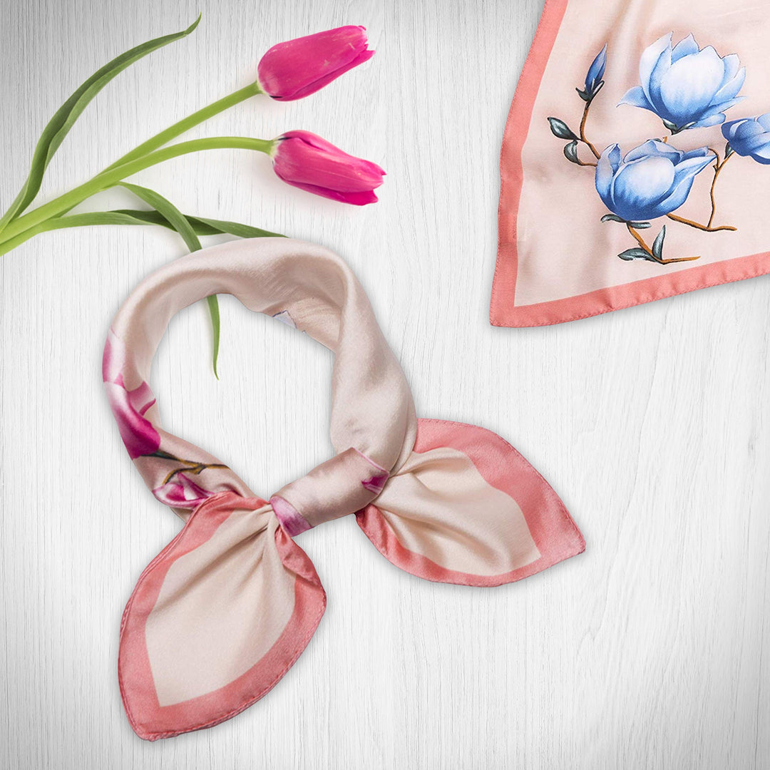 Pink Floral Square Scarves Pink Silk Bandana Silk Neck Scarf Women Scarves Handkerchief Scarf Floral Silk Hair Scarf Silk Fashion Neck Scarf - In The Bag Design