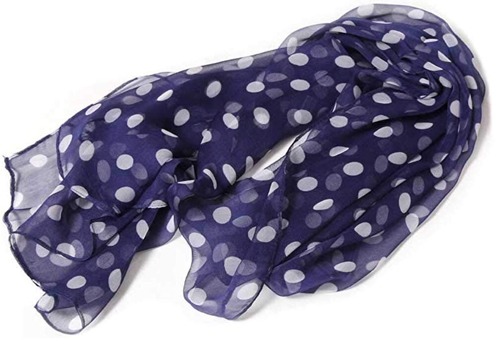 Navy Summer Scarf / Polka Dot Print Women Scarves / Infinity Scarf Loop / Soft Chiffon Long Wrap Scarf Shawl / Personalized Scarf Gift