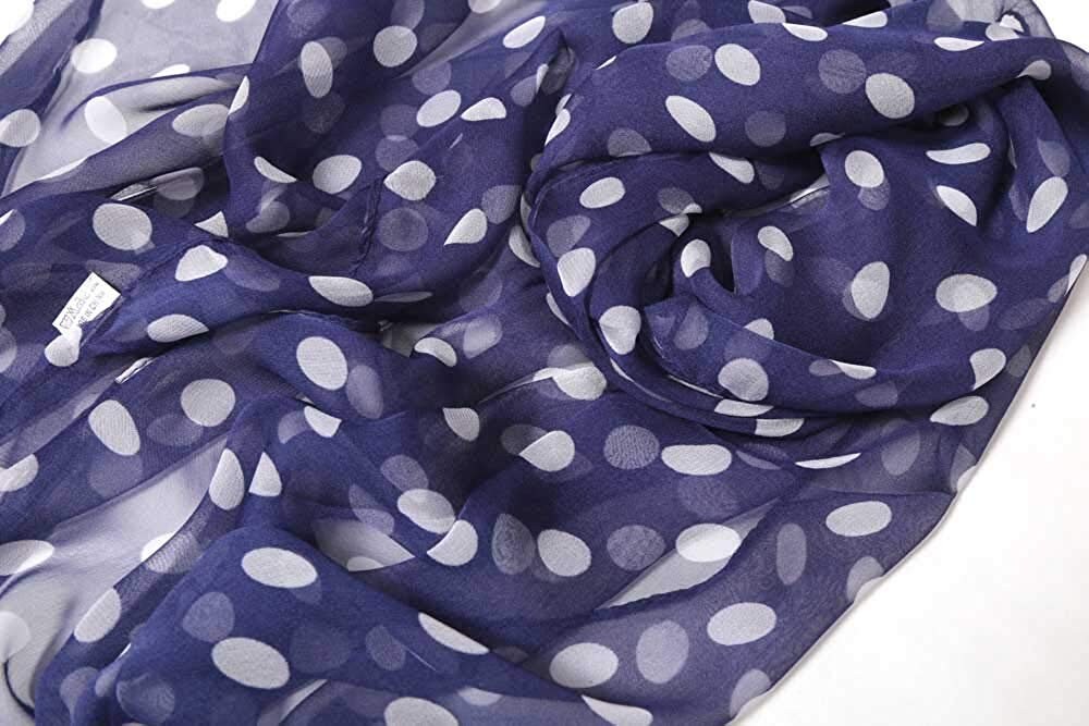 Navy Summer Scarf / Polka Dot Print Women Scarves / Infinity Scarf Loop / Soft Chiffon Long Wrap Scarf Shawl / Personalized Scarf Gift